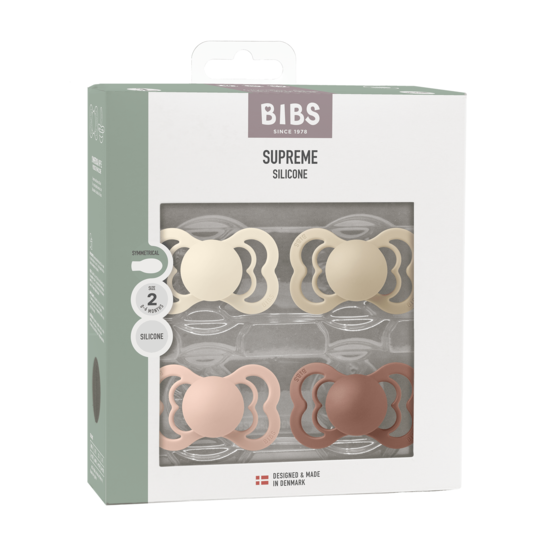 BIBS Supreme Silicone Size 2 Ivory/Vanilla/Blush/Woodchuck 4-pack