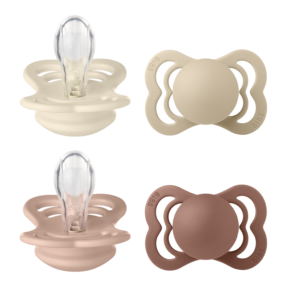 BIBS Supreme Silicone Size 1 Ivory/Vanilla/Blush/Woodchuck 4-pack