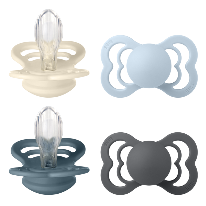 BIBS Supreme Silicone Size 2 Ivory/Baby Blue/Petrol/Iron 4-pack