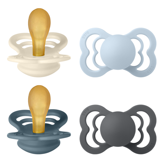 BIBS Supreme Latex Size 2 Ivory/Baby Blue/Petrol/Iron 4-pack