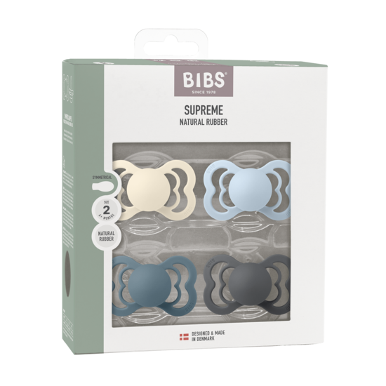 BIBS Supreme Latex Size 2 Ivory/Baby Blue/Petrol/Iron 4-pack