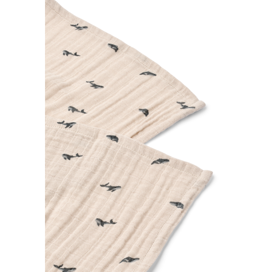 LIEWOOD Lewis Muslinfilt Mini Whale/Sandy 2-pack