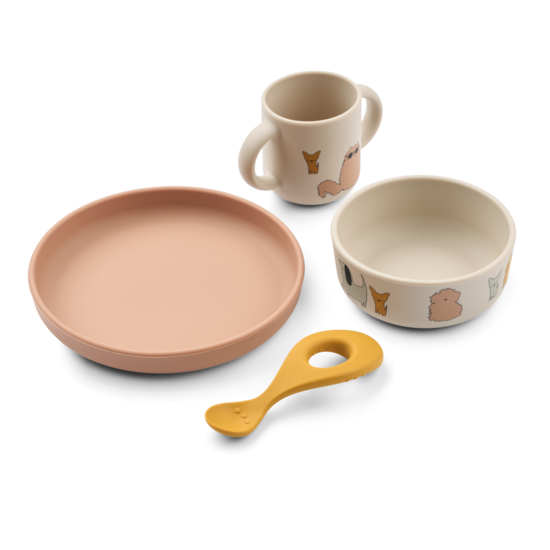 LIEWOOD Vivi Silikonservis Set Cats and Dogs/Sandy