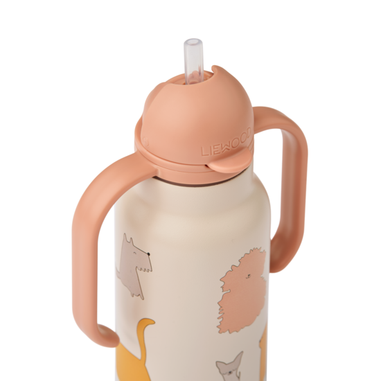 LIEWOOD Kimmie Sugrörsflaska Cats and Dogs/Sandy 250 ml