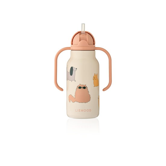 LIEWOOD Kimmie Sugrörsflaska Cats and Dogs/Sandy 250 ml