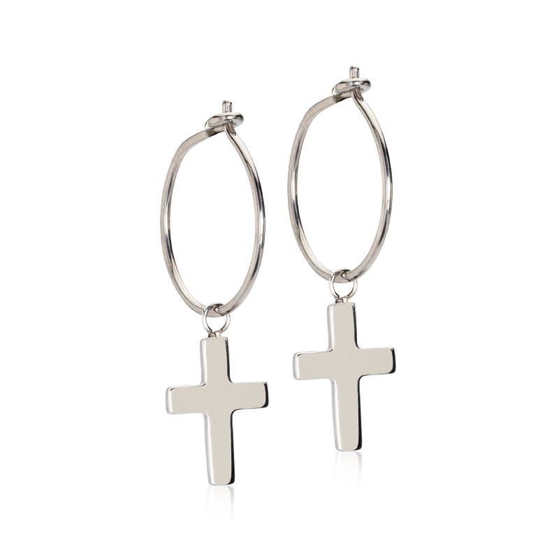 Blomdahl örhängen Blomdahl NT Ear Ring 14 mm, Pendant Cross 11 mm