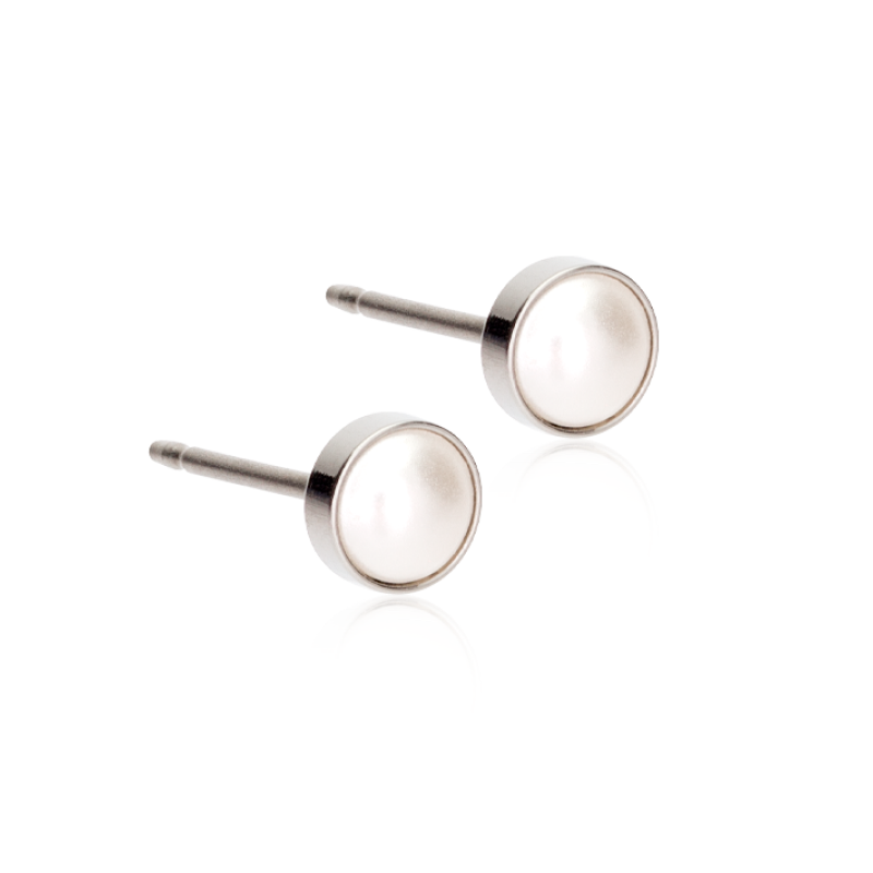 Blomdahl örhängen Blomdahl ST Bezel Pearl 5 mm White