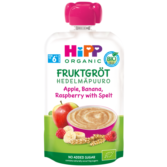 Hipp Klämmis Gröt Äpple, Banan & Hallon 6m 100 g