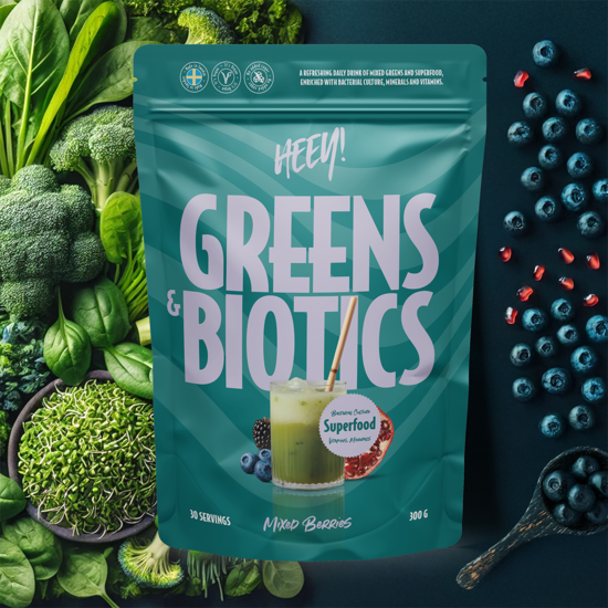 Heey! Greens & Biotics Superfood Mixade Bär 300 g