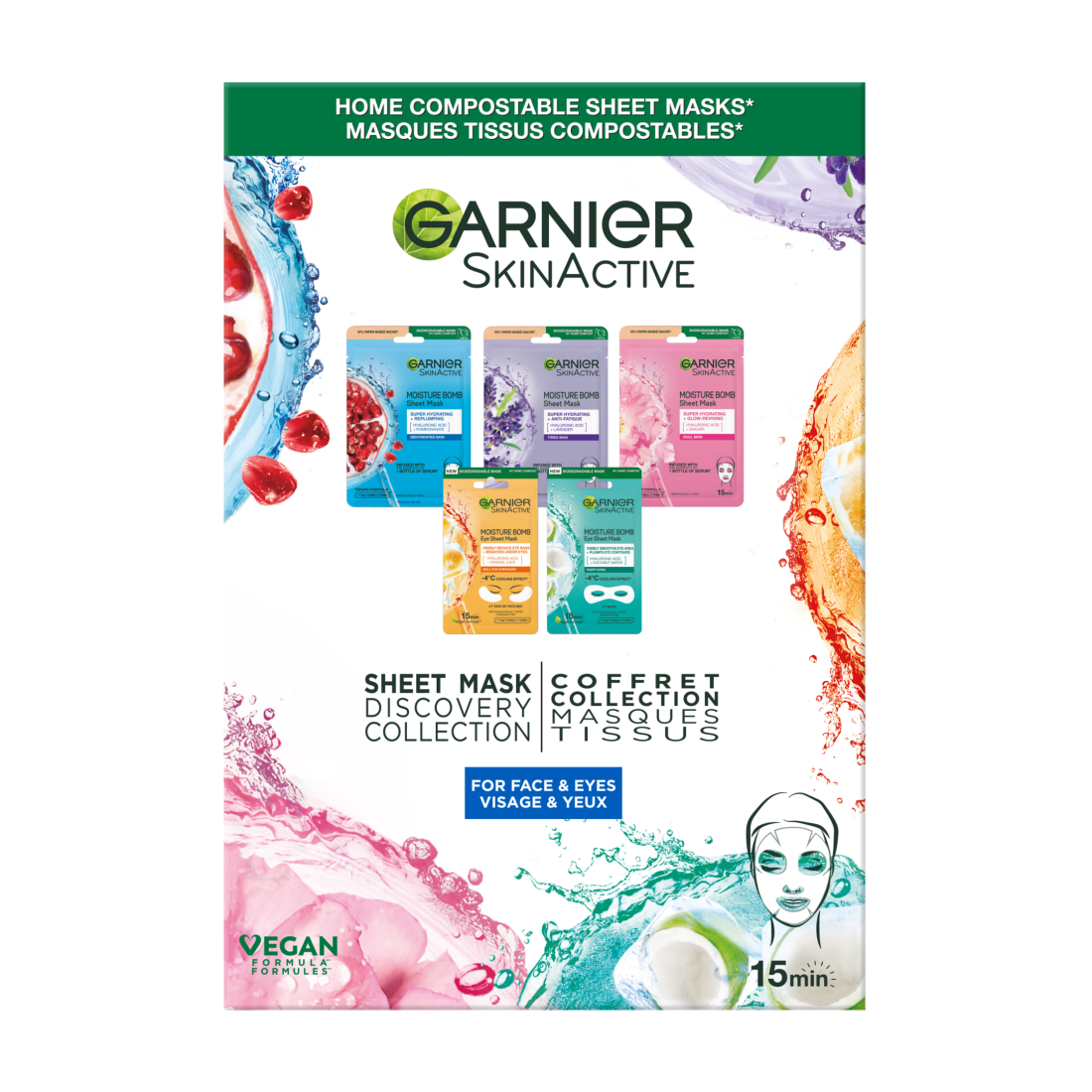 Garnier SkinActive Tissue Mask Discovery Collection for Face & Eyes 5 st
