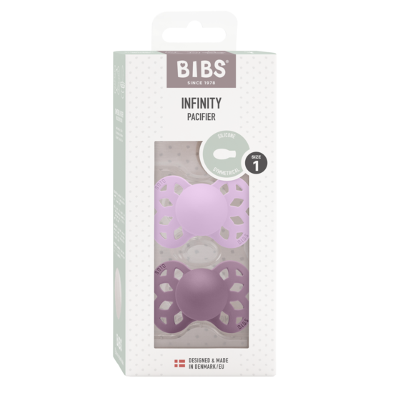 BIBS Infinity Silicone Symmetrical Size 1 Violet Sky/Mauve 2-pack