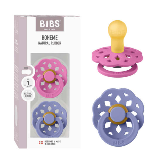 BIBS Boheme Latex Size 1 Bubblegum/Peri 2-pack