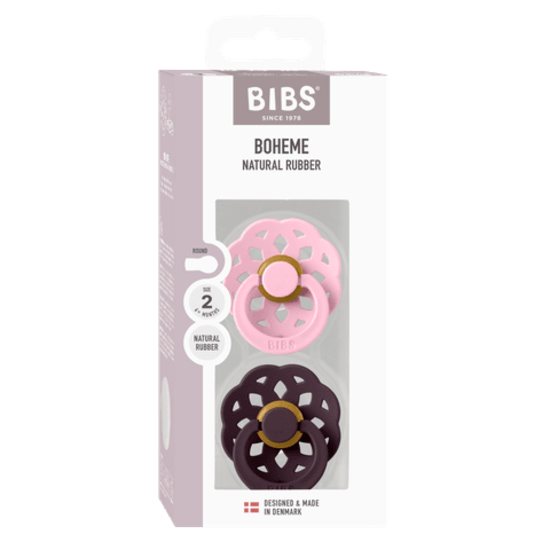 BIBS Boheme Latex Size 2 Baby Pink/Plum 2-pack