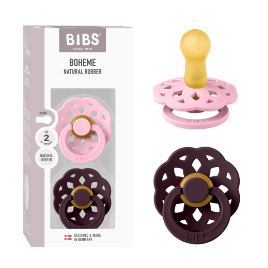 BIBS Boheme Latex Size 2 Baby Pink/Plum 2-pack