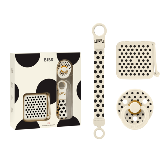 BIBS Gift Set Polka Soothe & Go Latex Size 2 Ivory Black