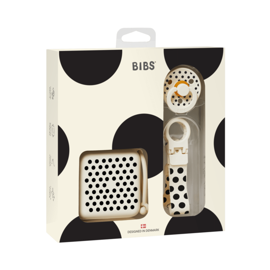 BIBS Gift Set Polka Soothe & Go Latex Size 2 Ivory Black