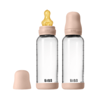 BIBS Glass Baby Bottle Round Latex Medium Flow Blush 240 ml 2-pack