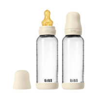 BIBS Glass Baby Bottle Round Latex Medium Flow Ivory 240 ml 2-pack