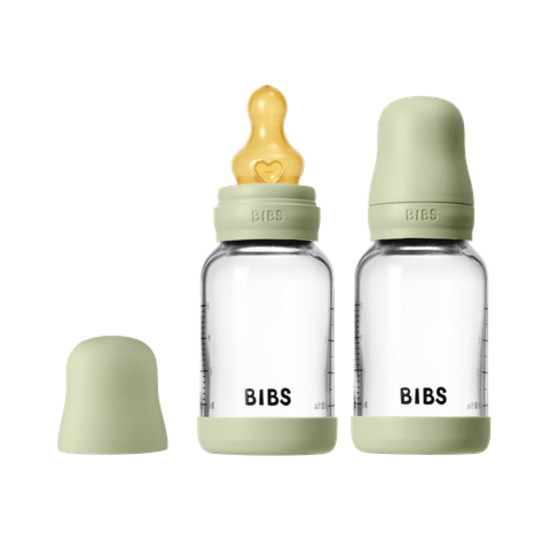 BIBS Glass Baby Bottle Round Latex Slow Flow Sage 120 ml 2-pack