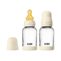 BIBS Glass Baby Bottle Round Latex Slow Flow Ivory 120 ml 2-pack
