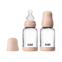 BIBS Glass Baby Bottle Round Silicone Slow Flow Blush 120 ml 2-pack
