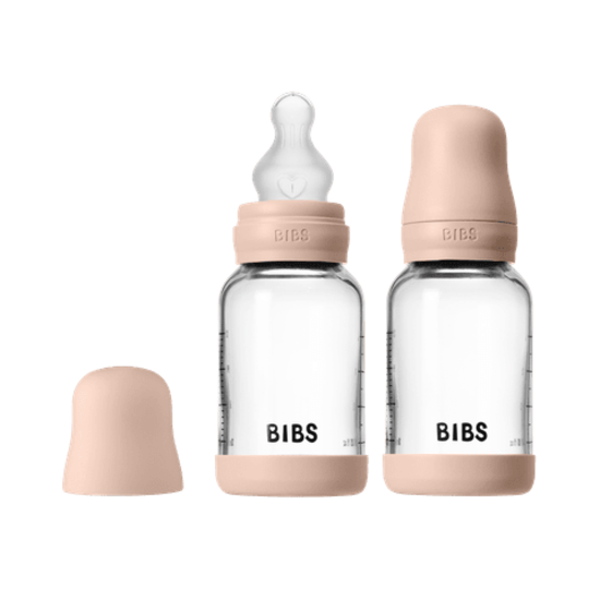 BIBS Glass Baby Bottle Round Silicone Slow Flow Blush 120 ml 2-pack