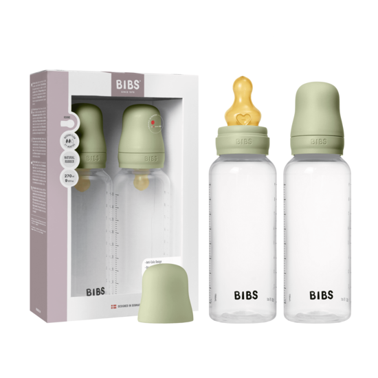 BIBS Baby Bottle Round Latex Medium Flow Sage 270 ml 2-pack
