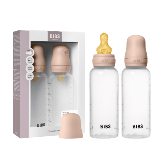 BIBS Baby Bottle Round Latex Medium Flow Blush 270 ml 2-pack