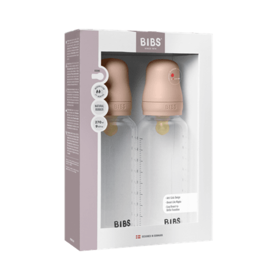 BIBS Baby Bottle Round Latex Medium Flow Blush 270 ml 2-pack
