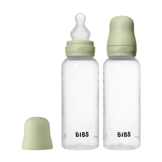 BIBS Baby Bottle Round Silicone Medium Flow Sage 270 ml 2-pack