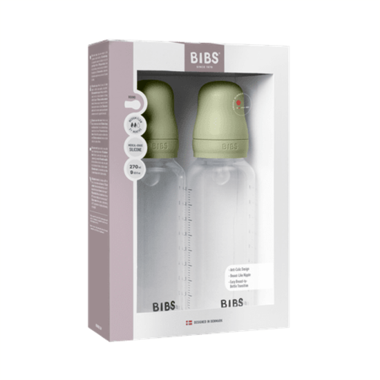 BIBS Baby Bottle Round Silicone Medium Flow Sage 270 ml 2-pack