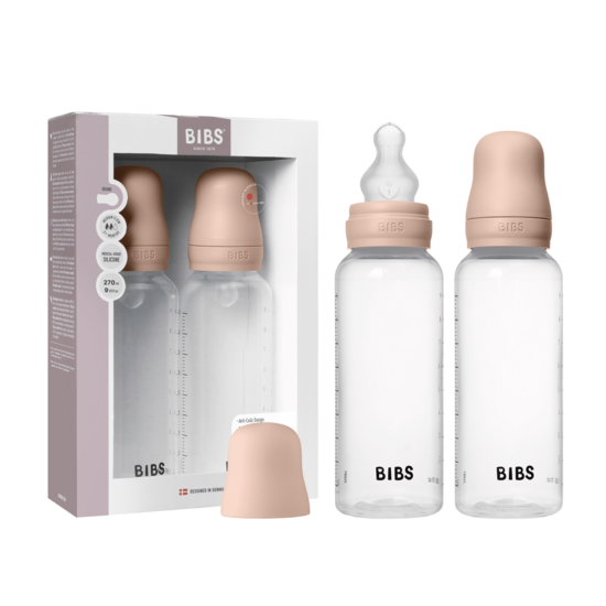 BIBS Baby Bottle Round Silicone Medium Flow Blush 270 ml 2-pack
