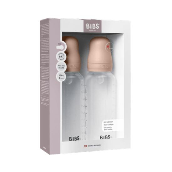 BIBS Baby Bottle Round Silicone Medium Flow Blush 270 ml 2-pack