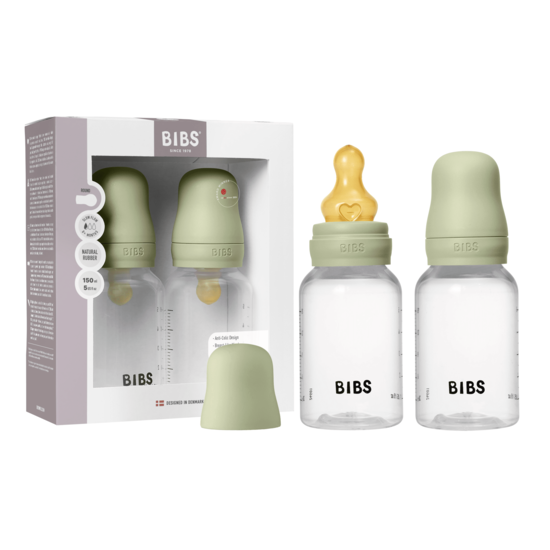 BIBS Baby Bottle Round Latex Slow Flow Sage 150 ml 2-pack