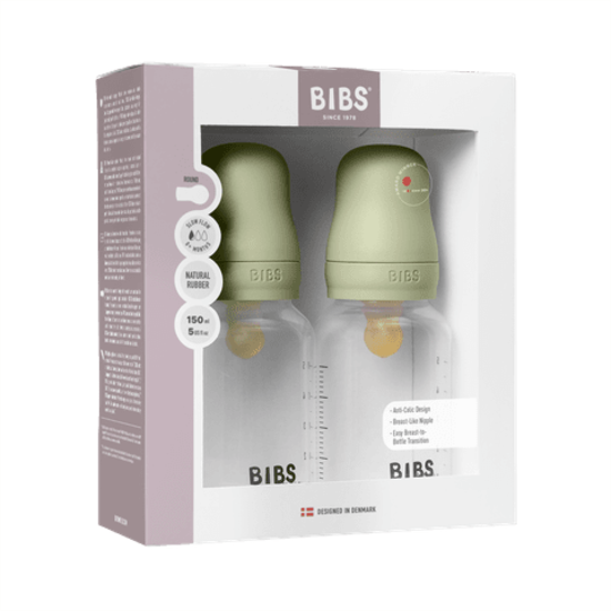 BIBS Baby Bottle Round Latex Slow Flow Sage 150 ml 2-pack