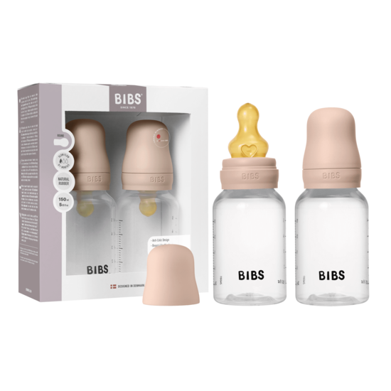BIBS Baby Bottle Round Latex Slow Flow Blush 150 ml 2-pack