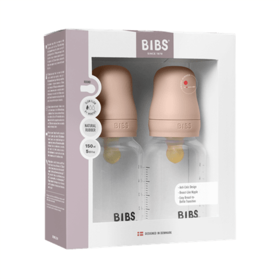 BIBS Baby Bottle Round Latex Slow Flow Blush 150 ml 2-pack