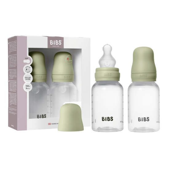 BIBS Baby Bottle Round Silicone Slow Flow Sage 150 ml 2-pack