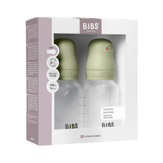 BIBS Baby Bottle Round Silicone Slow Flow Sage 150 ml 2-pack