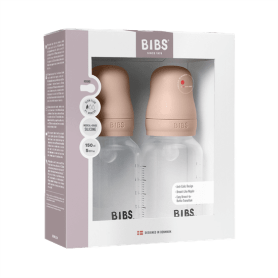 BIBS Baby Bottle Round Silicone Slow Flow Blush 150 ml 2-pack