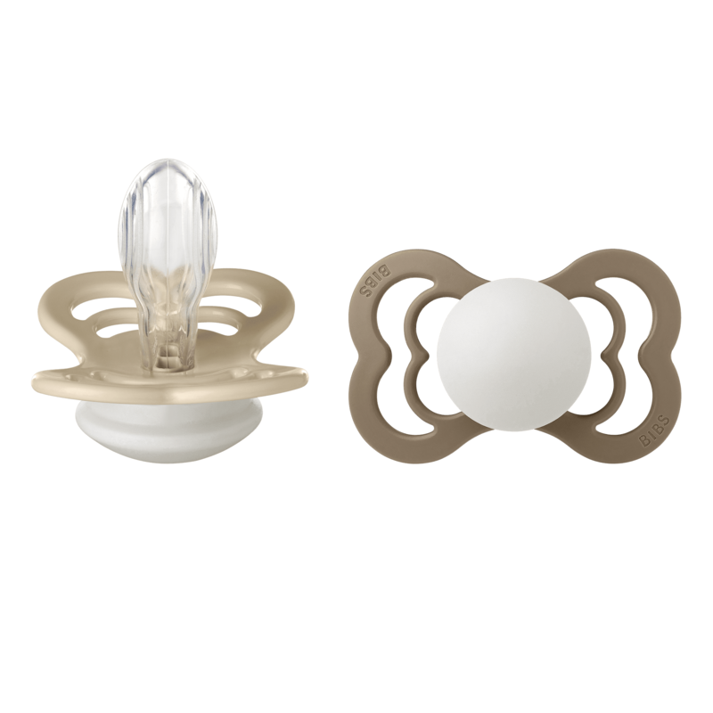 BIBS Supreme Silicone Size 2 Vanilla Glow/Dark Oak Glow 2-pack