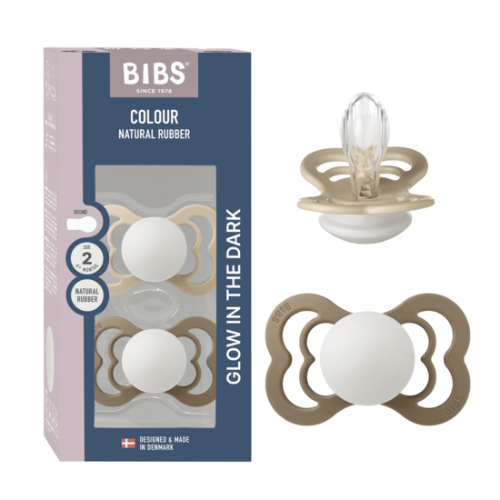 BIBS Supreme Silicone Size 2 Vanilla Glow/Dark Oak Glow 2-pack