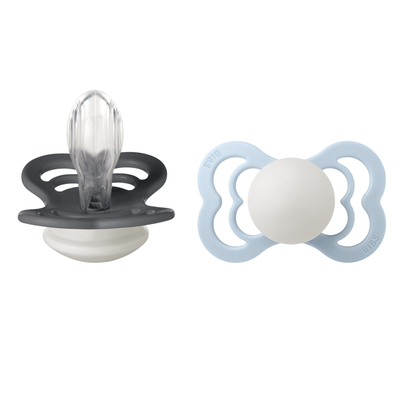 BIBS Supreme Silicone Size 2 Iron Glow/Baby Blue Glow 2-pack