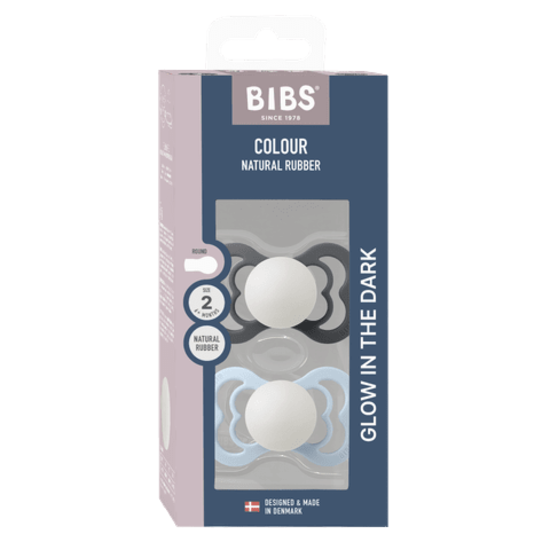 BIBS Supreme Silicone Size 2 Iron Glow/Baby Blue Glow 2-pack
