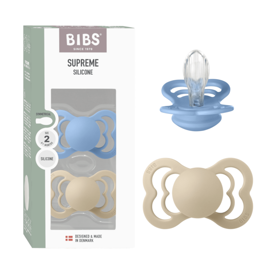 BIBS Supreme Silicone Size 2 Vanilla/Sky Blue 2-pack