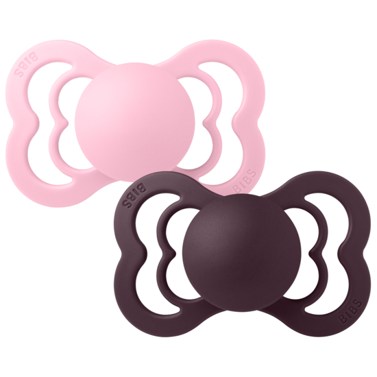 BIBS Supreme Silicone Size 2 Baby Pink/Plum 2-pack