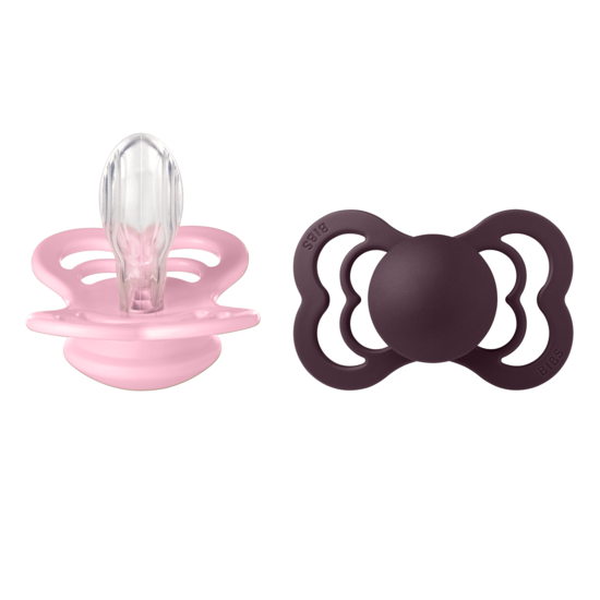 BIBS Supreme Silicone Size 2 Baby Pink/Plum 2-pack