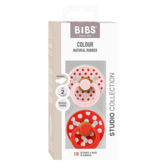 BIBS Studio Colour Polka Latex Anatomical Size 2 Blossom/Candy Apple 2-pack