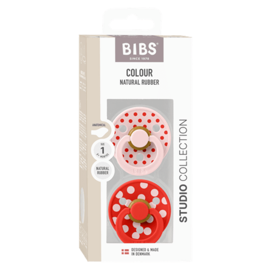 BIBS Studio Colour Polka Latex Anatomical Size 1 Blossom/Candy Apple 2-pack