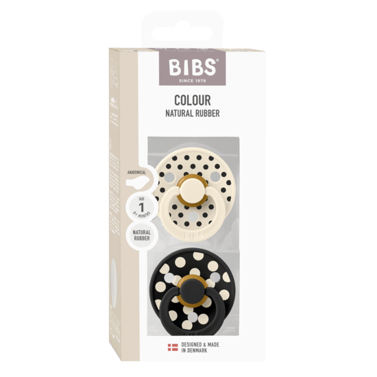 BIBS Studio Colour Polka Latex Anatomical Size 1 Ivory/Black 2-pack